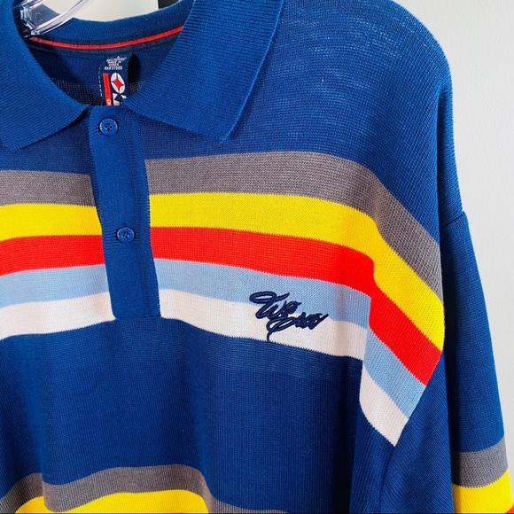 1980's Vintage Knit Striped Baggy Fit Polo Shirt NWOT by Willie Esco Size L - Picture 5 of 9
